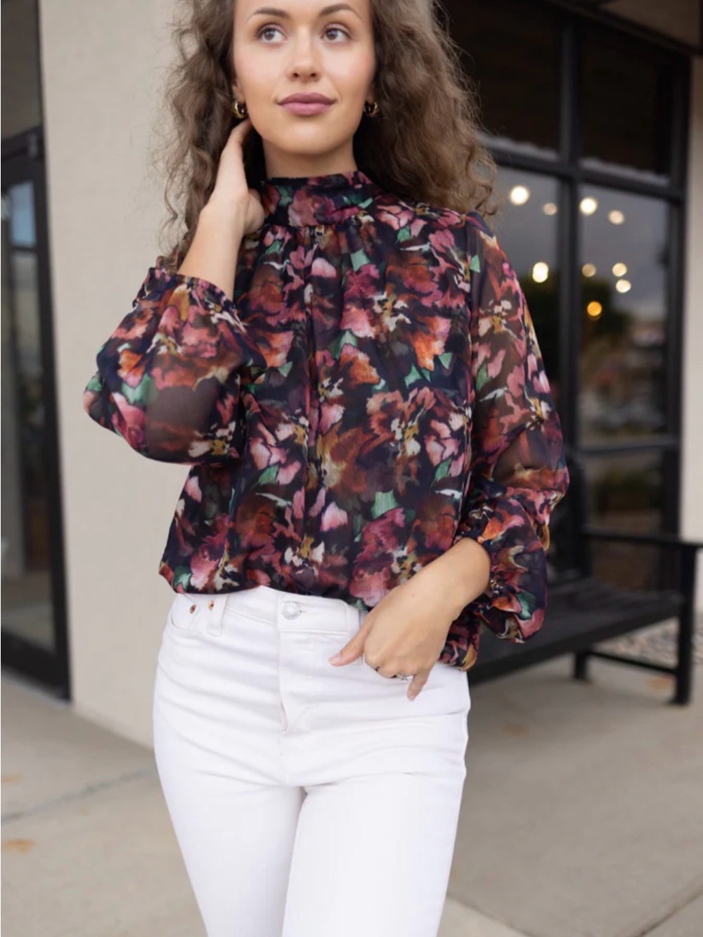 MISA Los Angeles Lulu Floral Chiffon Tie Neck Blouse Medium NWT Sheer Romantic